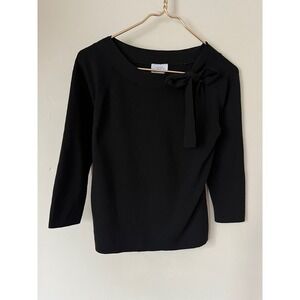 Ann Taylor Loft Black Bow Accent Knit top 3/4 Sleeve Y2K Romantic Small